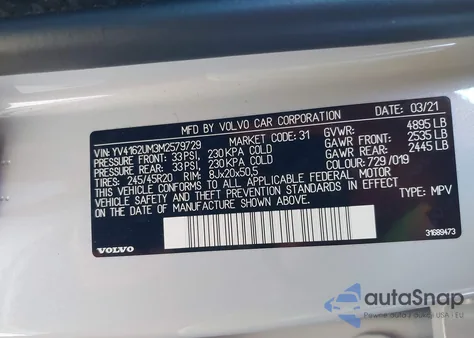 2021 Volvo Xc40 T5 R-Design из США, поврежденный, VIN YV4162UM3M3579729